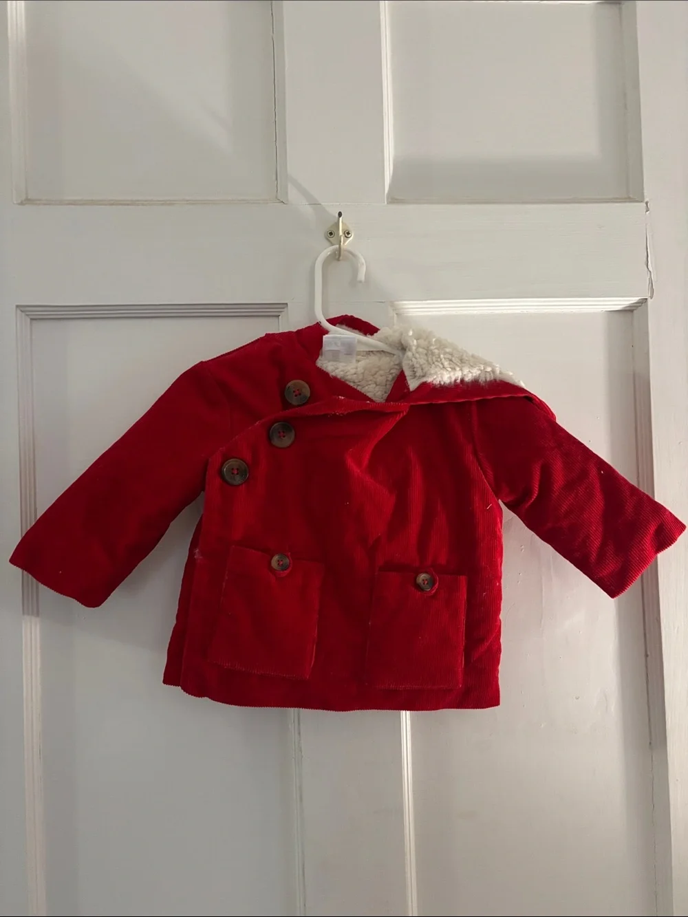 Hanna Andersson Red Corduroy Peacoat with Sherpa Lining